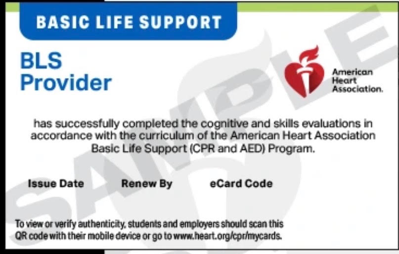 Sample American Heart Association Basic Life Support (BLS) eCard